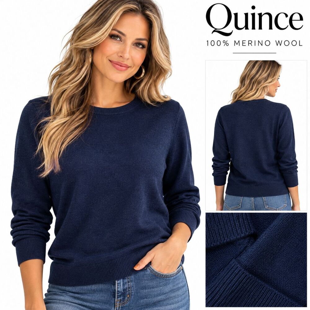 Quince 100% Merino Wool Crewneck Sweater Womens XL Navy Blue Pullover